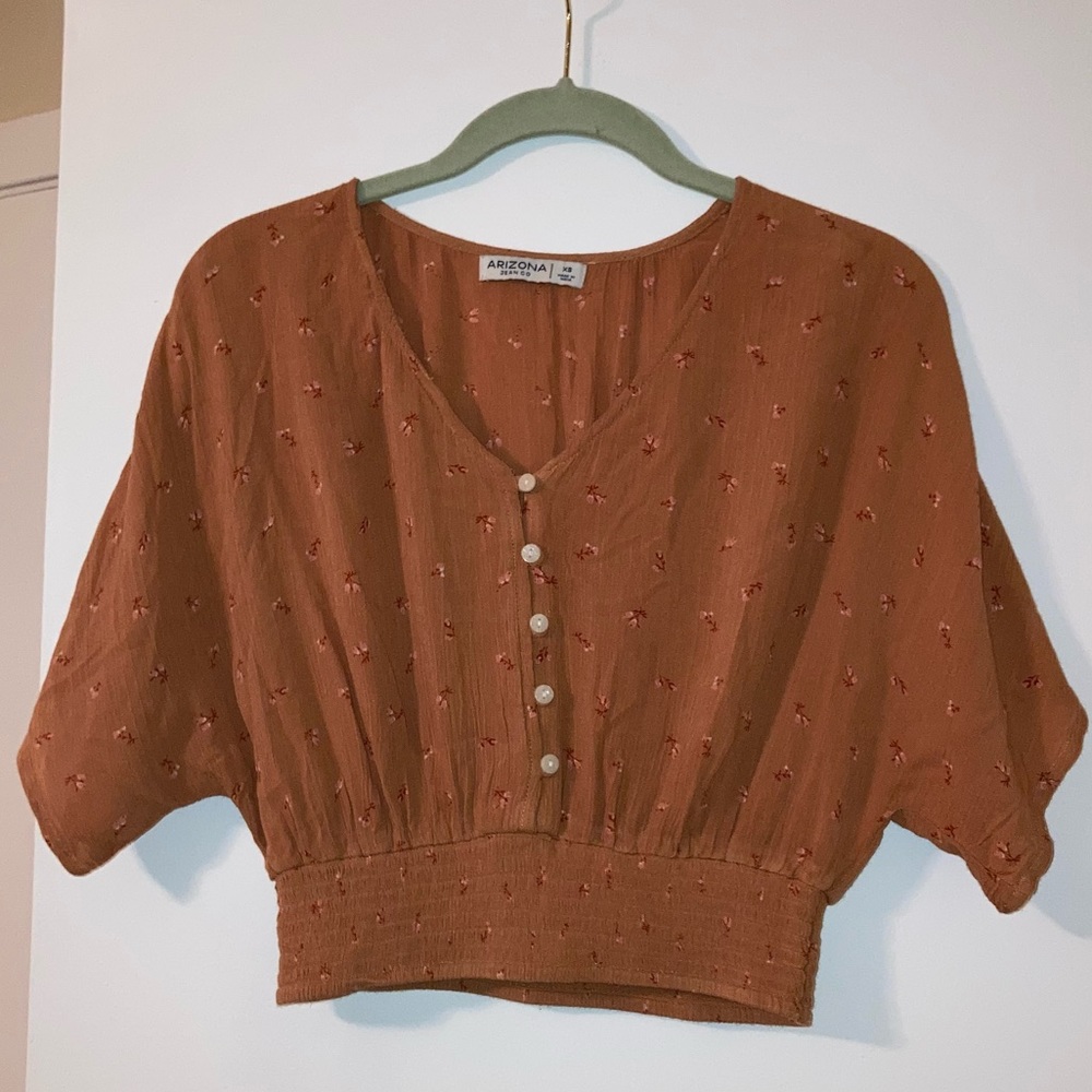 tangerine floral cropped blouse